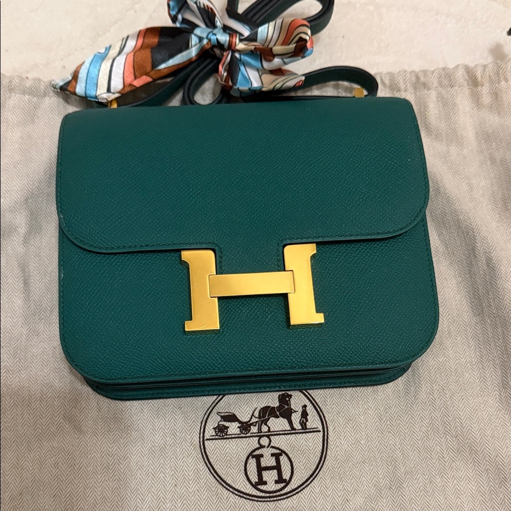 Hermes Teal Crossbody Bag with Gold Hardware